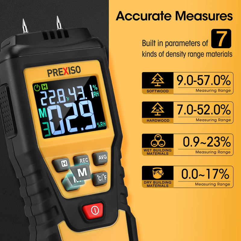 [Australia - AusPower] - PREXISO 7-in-1 Digital Wood Moisture Meter & PREXISO Multi Surface Laser Level LED Light Vial, 30Ft Horizontal and Vertical Line Laser 
