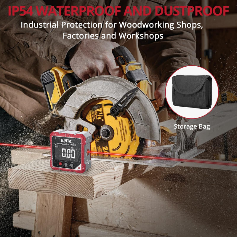 [Australia - AusPower] - BINTA Magnetic Digital Angle Finder with Laser, Rechargeable IP54 Waterproof Dustproof Digital Angle Gauge Inclinometer, Table Saw Miter Angle Gauge for Woodworking Machinery DIY(Class II Laser <1mW) 