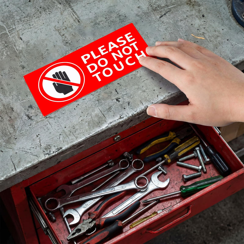 200 Pcs Please Do Not Touch Warning Stickers Tape, 3" x 6" Please Don't Touch Sign Removable Waterproof Self-adhesive Vinyl Decal for Display Items, Personal Items, Business and Facilities