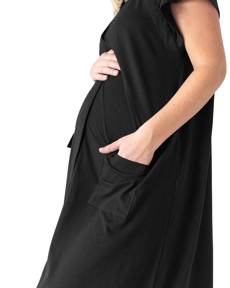 [Australia - AusPower] - Kindred Bravely Universal Labor and Delivery Gown for Hospital | 3 in 1 Labor & Delivery Gowns, Postpartum Pajamas Standard S/M/L (fits baby bumps up to 45 in) Black 