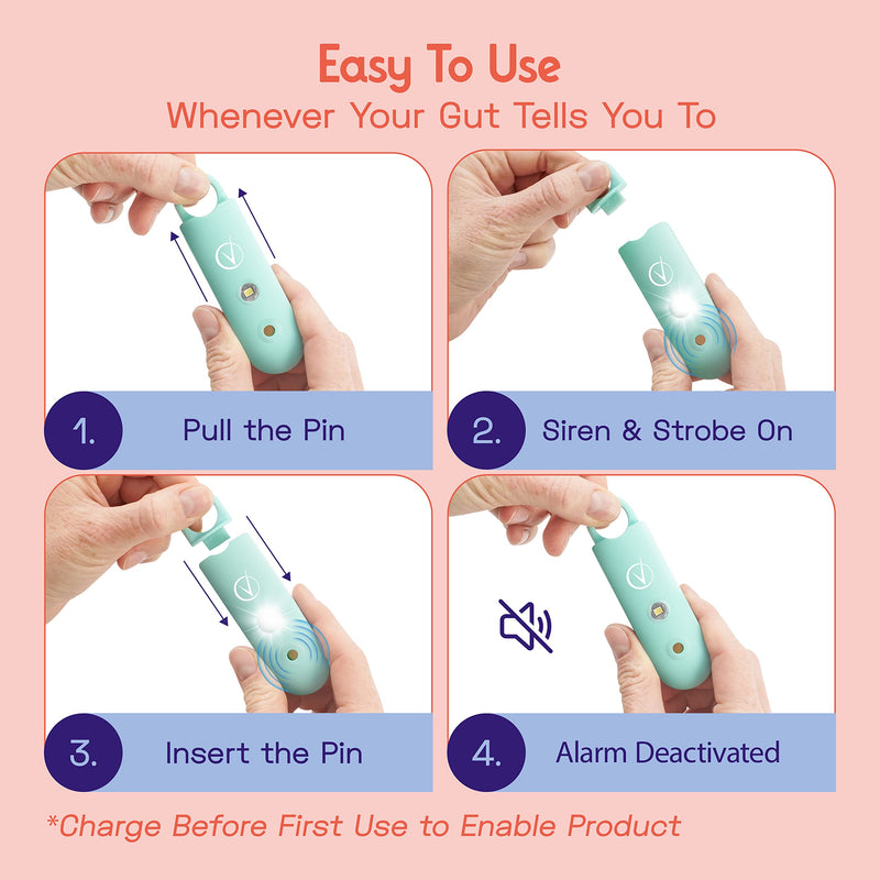 [Australia - AusPower] - Vantamo Personal Alarm for Women - Extra Loud Double Speakers, First with Low Battery Notice with Strobe Light, Rechargeable - Safety Alarm Keychain Teal 