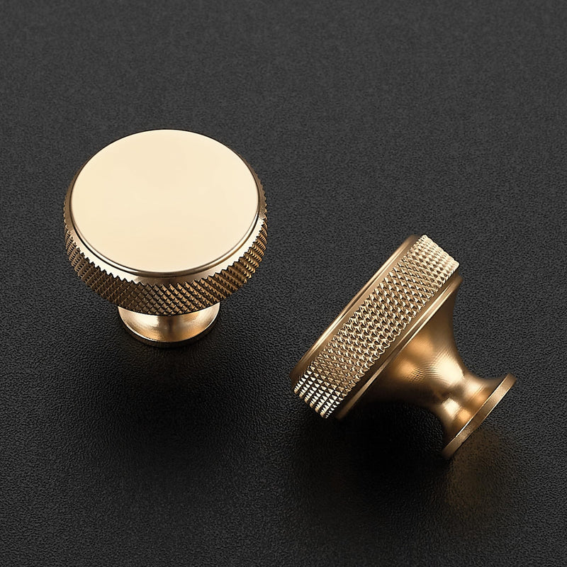 JOY DECOR 20 Pack Brushed Gold Kitchen Cabinet Hardware Knobs Round Solid Knurled Handles Single Hole Drawer Knobs for Cabinet Furniture Brass Dresser Pulls