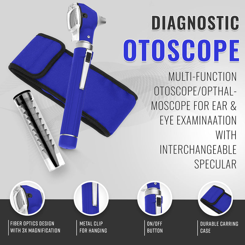 [Australia - AusPower] - SURGICAL ONLINE Fiber Optic Mini Otoscope Rainbow Many Colors - Pocket Otoscope with Case ENT Diagnostic Set w/Extra Bulb Included (Blue) 