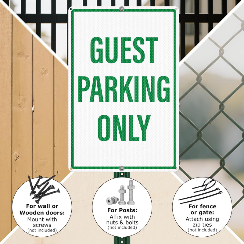 2 Pack Guest Parking Only Signs 12" x 18" Reflective Aluminum Metal Signs Rust Free Visitor Parking Sign for Driveway Business Apartments Hotels