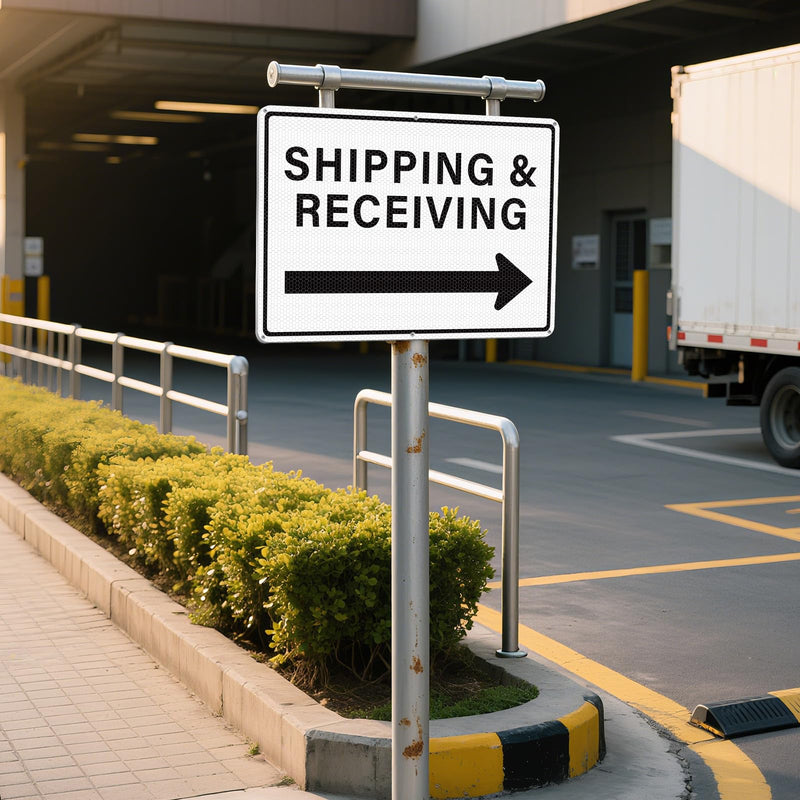 2 Pack Shipping and Receiving Sign with Right Arrow 12" x 18" Reflective Aluminum Metal Signs Rust-Free for Warehouses Factories Loading Docks and Business Use White-Right Arrow