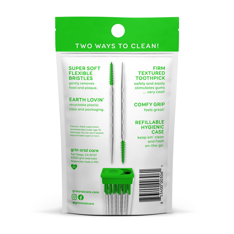 [Australia - AusPower] - Grin Softstx, Gentle Dental Picks, 90 Count, Soft Flexible Bristles, Textured Plaque Removing Toothpick, Minty Flavor, for Between Teeth, Refillable Hygienic Case, for Braces, Bridges, and Implants 