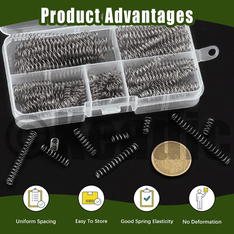 Keadic 200Pcs Mini Stainless Steel Extension Springs Assortment Kit, 0.4mm Wire Dia,5mm Outer Dia, 10mm-50mm Free Length Mechanical Compression Coil Spring Replacement for Household Applications 0.4mm WD Assortment Kit 200