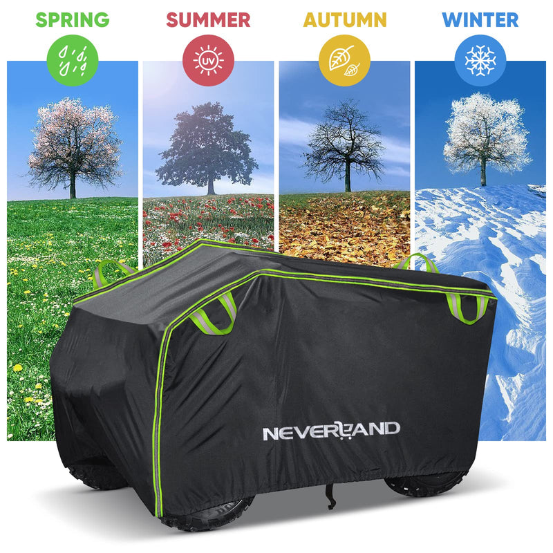 [Australia - AusPower] - NEVERLAND ATV Cover, Waterproof Heavy Duty 4 Wheeler Cover with Buckle, Dustproof Anti UV Windproof All Weather Outdoor Storage Quad Cover for Polaris Sportsman Yamaha Honda Coleman XL Green & Black XL-82.7''L x 47.2''W x 45.2''H 