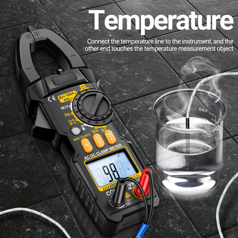 [Australia - AusPower] - Digital Clamp AC DC Volt Amp Multimeter 6000 Count LCD Diode Temp Hz Ohms Capacitance Tester Electrican Tool 