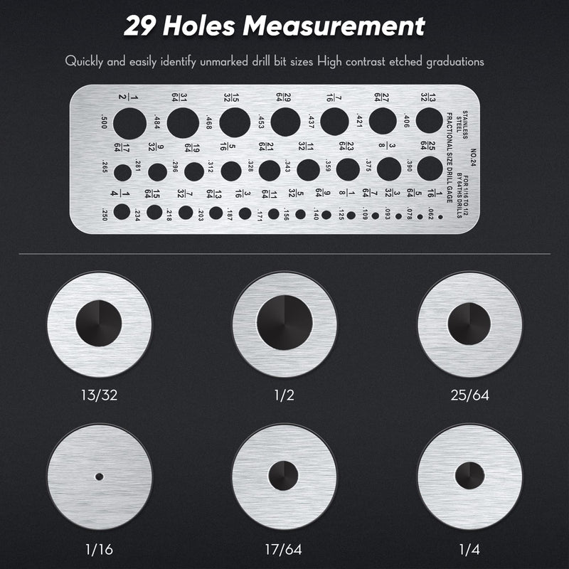 [Australia - AusPower] - Weewooday Stainless Steel Drill Gauges for 1/16 Inch to 1/2 Inch Size Bits, 17/64-1/2 0.062-0.250 Bolt and Wire Diameter Index Gauge, 29-Hole Use for Accurate Measurement Equivalents(Silver) Silver 