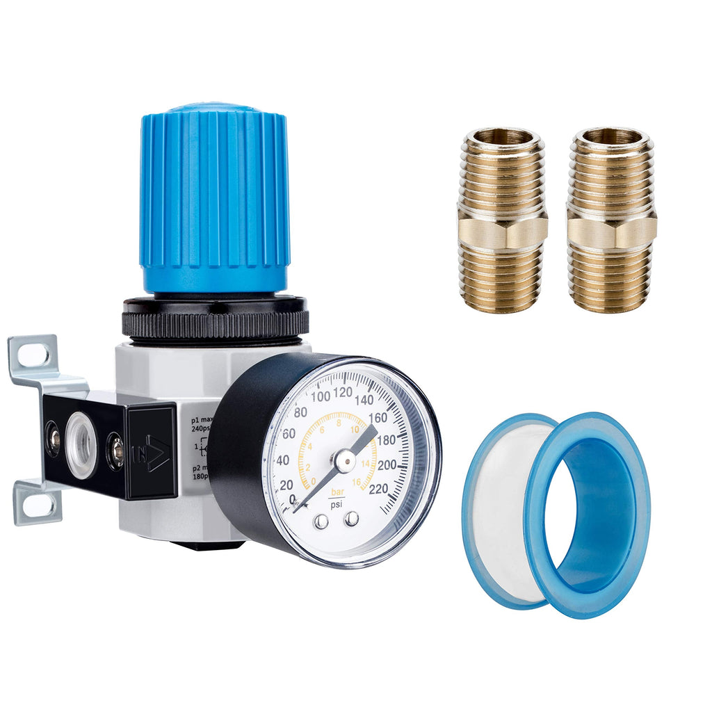 NANPU 1/4" NPT High Pressure Air Regulator with Steel-Protected Gauge, 56-SCFM 230Psi (LR-02)