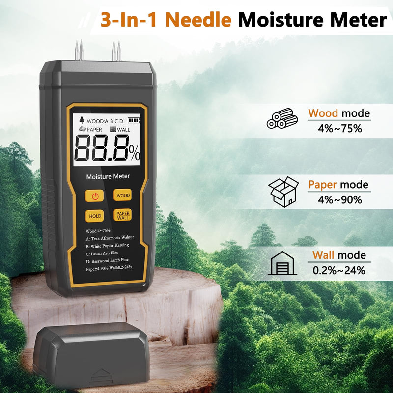 [Australia - AusPower] - Digital Moisture Meter, 4 Pins Wood Moisture Meter, Moisture Meter for Drywall, Moisture Tester for Wood, Backlit LCD Display with Audible and Visual, Suitable for Wood, Wall, Cardboard 
