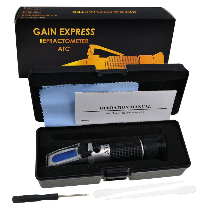 [Australia - AusPower] - 5-in-1 Automotive Battery Antifreeze Refractometer ATC for Specific Gravity, Ethylene Propylene Glycol System & Windshield Screenwash Fluid, Freezing Point Measurement Tester Meter Coolant Condition 