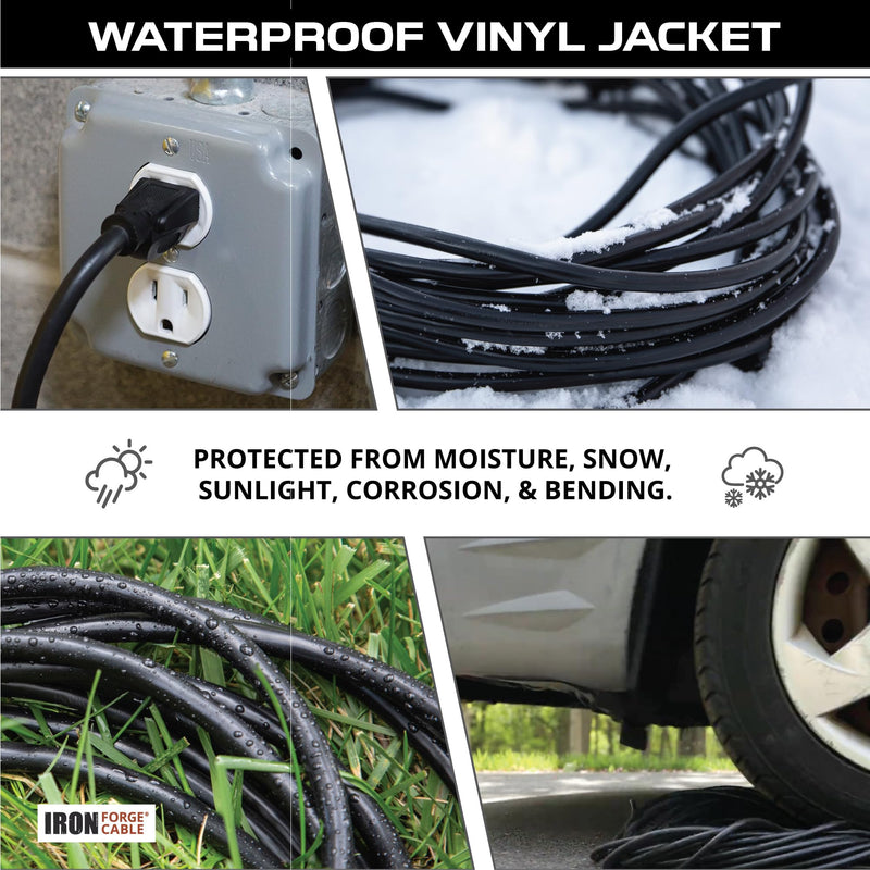 [Australia - AusPower] - Iron Forge Cable 6 Ft Black Extension Cord, 16/3, 6 Foot Extension Cord, 3 Prong, Weatherproof - Great for Outside Use 6FT 