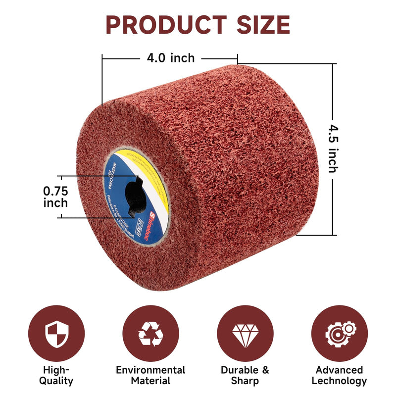 [Australia - AusPower] - Non-Woven Wire Abrasive Drawing Polishing Burnishing Wheel,60 Grit 120 x 100 x 19 mm Flap Wire Brush Drum for Stainless Steel,Aluminum,Copper and More for Surface Conditioning Wheel Red 60 Girt 