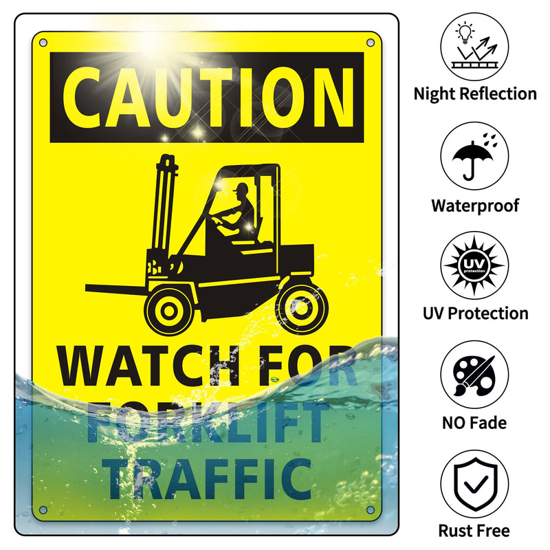 (2 Pack) Caution Watch for Forklift Traffic Safety Sign, 10 x 14 Watch for Forklift Reflective Aluminum Metal Signs Rust Free Waterproof and Easy to Install 10 x 14 inches Yellow