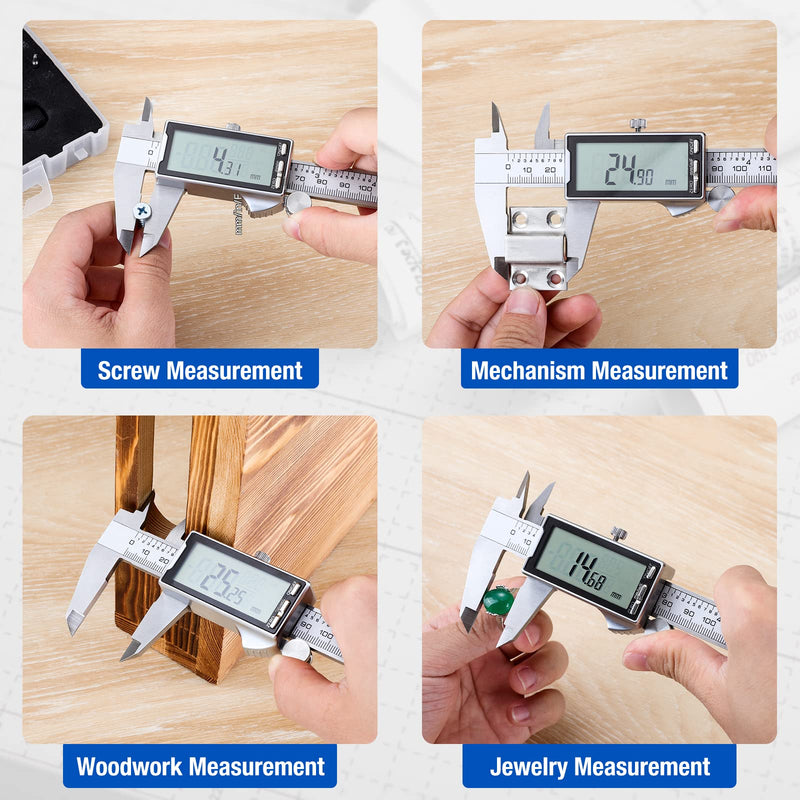 Raynesys Electronic Digital Caliper 6", Professional Precision Micrometer Calipers, ±0.001"/0.02mm Accuracy, Large LCD Display, Stainless Steel Diameter Measuring for Woodworkers/Jewelers/DIY Projects 6inch