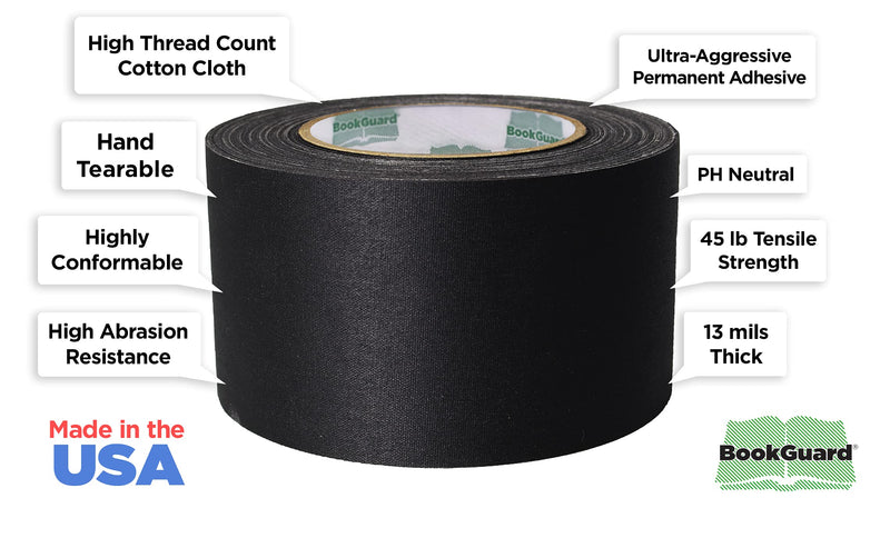 BookGuard Premium Bookbinding Repair Cloth Tape, 30 Yard Roll, 3 inch 3" Wide