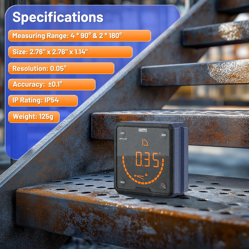 [Australia - AusPower] - Huepar Pro Protractor Digital Inclinometer with V-Groove Magnetic Base and Backlit LCD Electronic Table Saw Try Square for Construction, Woodworking, Engineering 