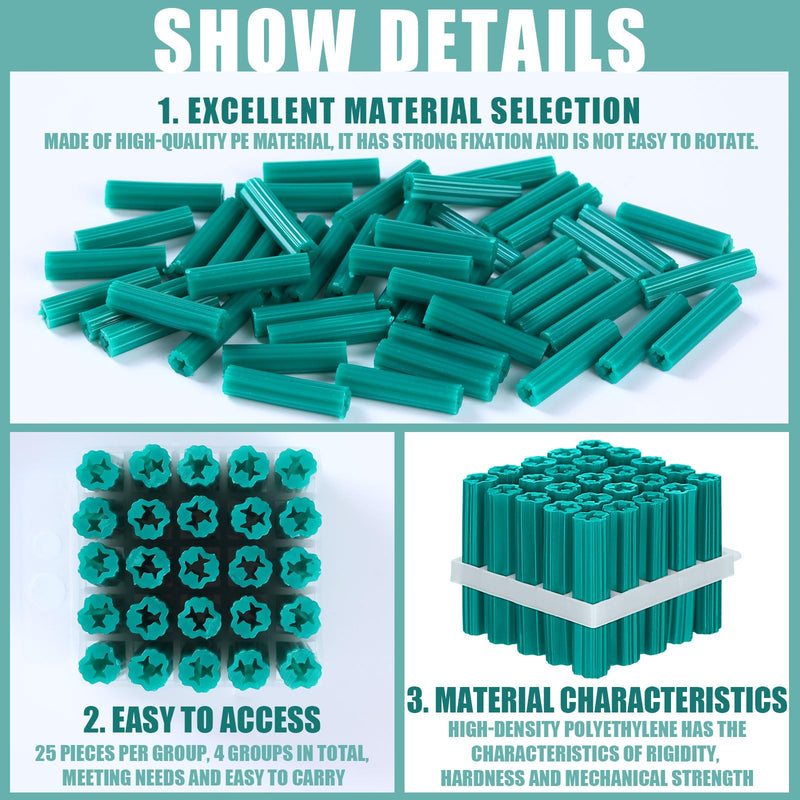 [Australia - AusPower] - 100 Pcs Expanding Plastic Concrete Anchors Screw Anchors Drywall Wall Expansion Pipe for Hollow Walls Tile Cement Bolt Expansion Tube (Green, 1/4" X 1-1/4" for #10,#11, or #12 Screws) Green 