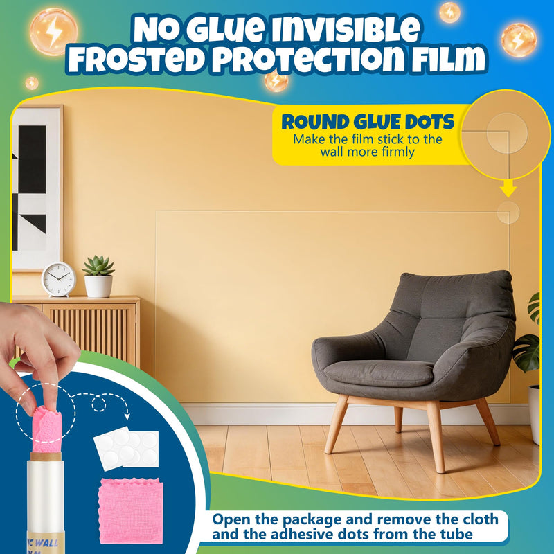 Electrostatic Wall Protective Film, Clear Protector Removable Contact Paper, Transparent Static Cling, Plastic Wall Protector from Trash Can, Chair Back, Furniture, Door (Matte, 15.7in x 16.4ft) Matte