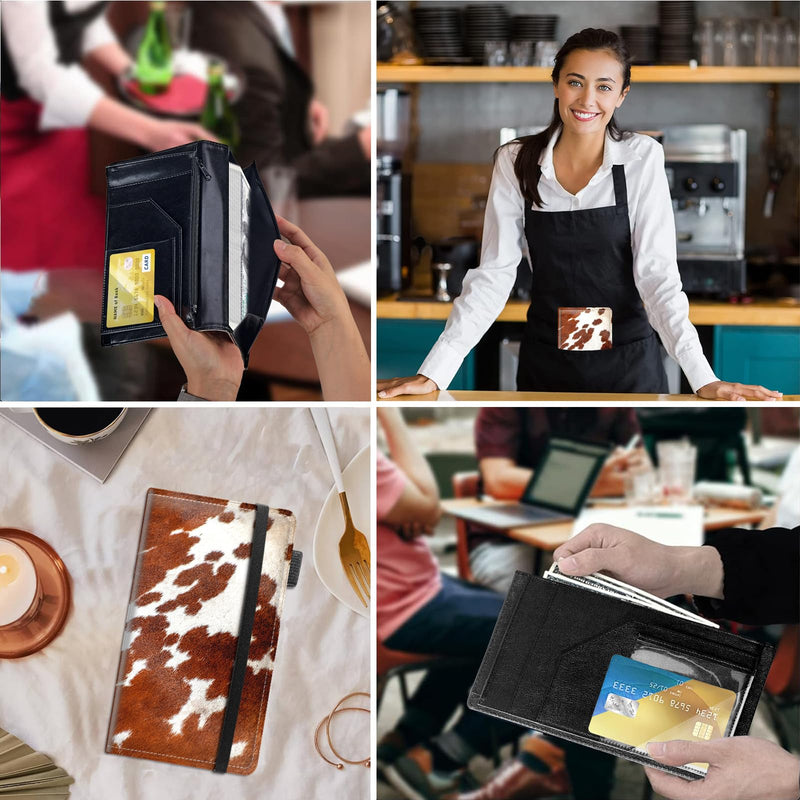 [Australia - AusPower] - Server Books for Waitress Book,Leather Server Book with Zipper Pocket,Fit Waitress Apron,Guest Check Books for Servers Notepad Check Presenters for Restaurants 5" x 9",Cow Stripe Cow Stripe 