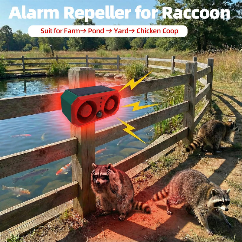 Solar-Outdoor Motion Sensor Alarm: Coyote Deterrent 130dB Dual Speakers Sound, Motion Light & Remote|Animal Deterrent for Yard/Farm/Chicken Coop N911T