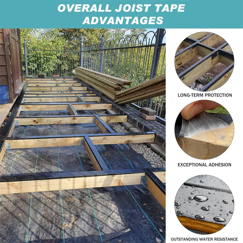 Joist Deck Butyl Tape 1.57in X 3.28 Ft Weather-Resistant Black Joists Flashing Tape for Wood Decking Roofs Beams RV Fence