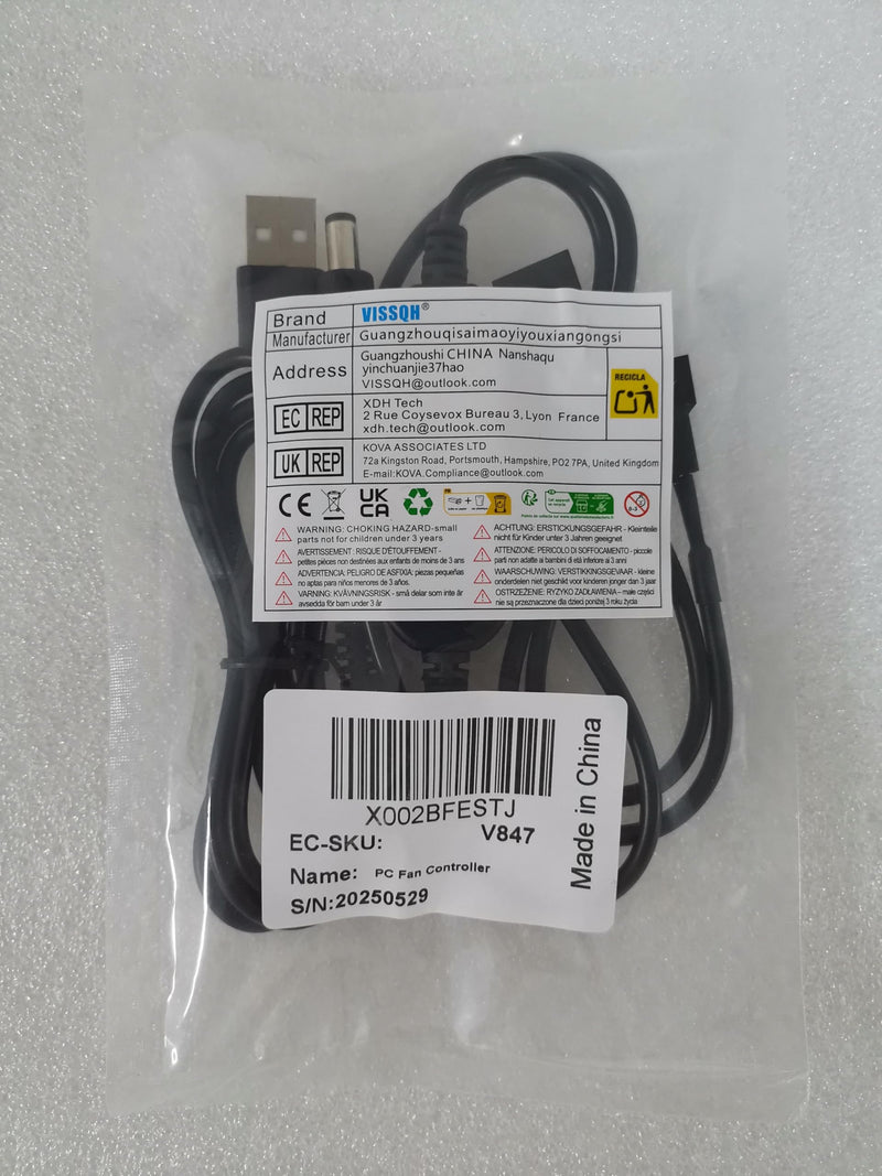 [Australia - AusPower] - VISSQH 12V PC Fan Speed Controller USB DC 5 V Step UP Boost to 12V 2 Pin Fan Speed Controller with 1 to 2 PC Fan Power Adapter Cable 12V 1 to 2 