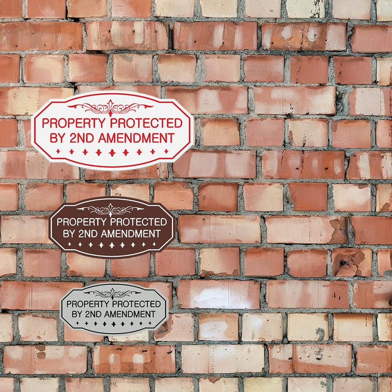 Victorian Property Protected By 2nd Amendment Sign - Easy Installation | Durable Wall or Door (Black Gold) - Large (2 Pack) 5 x 10" - Large (2 Pack) Black Gold