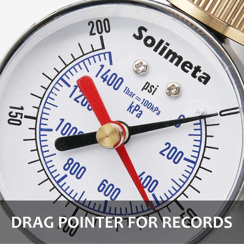 [Australia - AusPower] - Solimeta 2-1/2" Water Pressure Test Gauge, 0-200 psi/kpa, 3/4" Female Hose Thread, Peak Pressure Record 2-1/2 inch steel case with drag pointer 