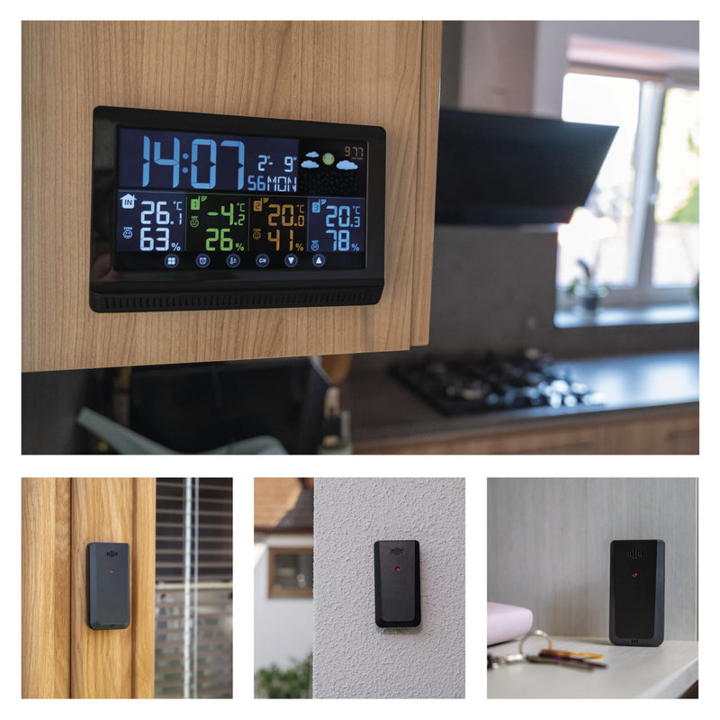 [Australia - AusPower] - EMOS - Wireless Weather Station with 3 Outdoor Sensors and USB Port - Thermometer, Hygrometer, Barometer, Forecast, Memory - Radio-Controlled Clock with Alarm Clock, Calendar, Comfort Display - Stand E8614 
