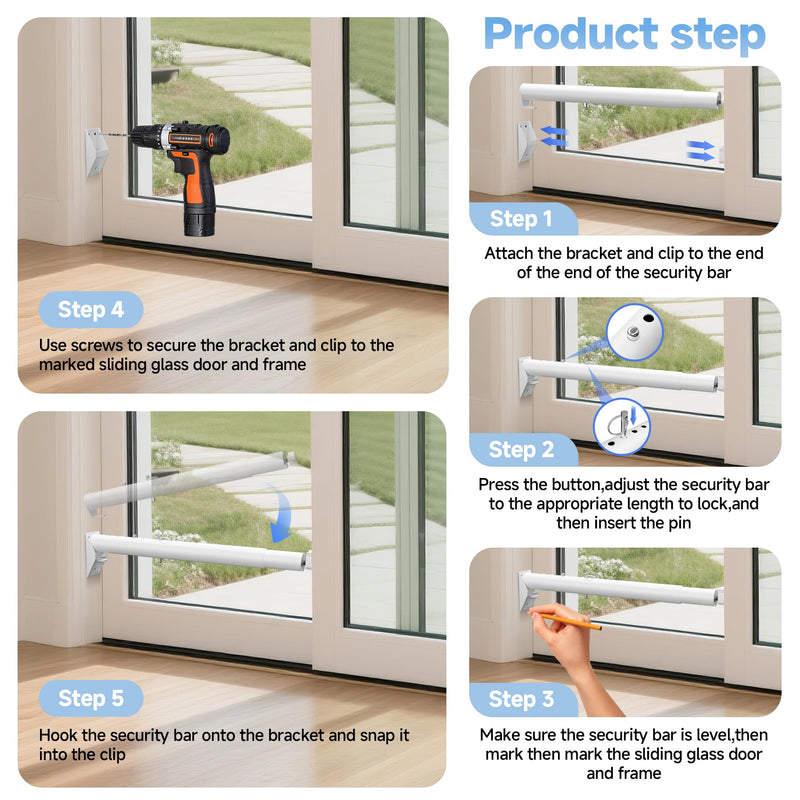 Sliding Glass Pet Door Security Bar,Adjustable Sliding Door Safety Bar for Sliding Glass Dog or Cat Doors,Slide Doggy Lock Bar Size Extends 11” to 18”