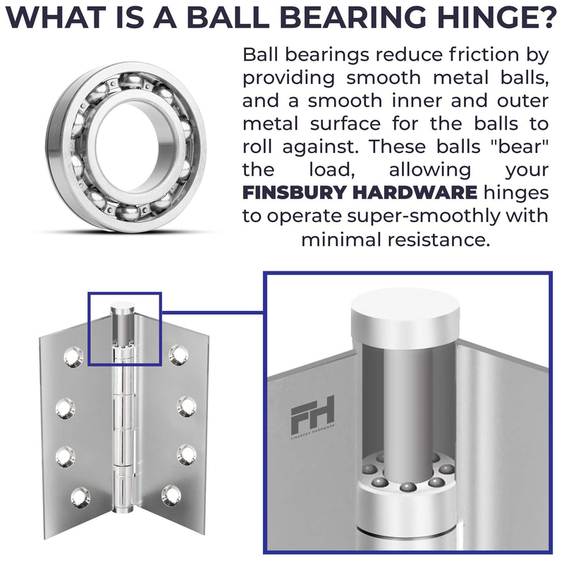 Solid Brass Door Hinge Heavy Duty Ball Bearing Polished 4x4 Inch - Set of 2 Hinges (Pewter) Pewter