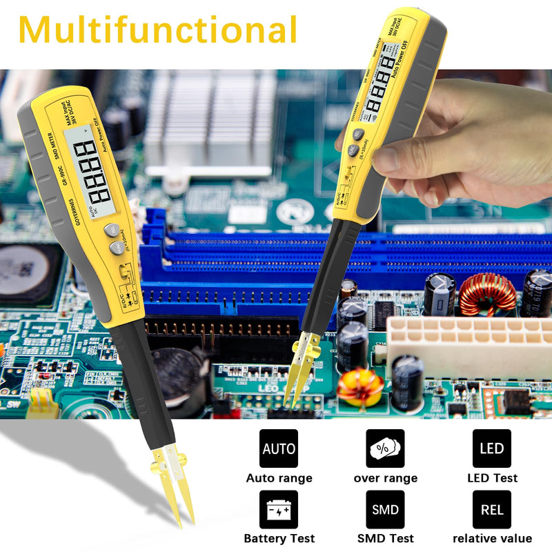 [Australia - AusPower] - Digital SMD Tester 6000 Counts, Auto Ranging Intelligent Resistance Capacitance Diode Zener LED Battery Power Multi Meter Tweezer 