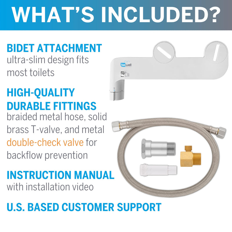 Waterpik BeWell Bidet Attachment BDT-001 Non-Electric Water Spray Angle and Adjustable Pressure, Self-Cleaning, Easy DIY Installation Toilet Seat Sprayer, BDT-001 White