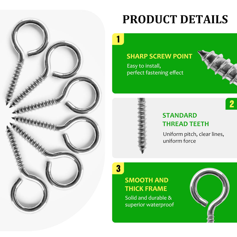 [Australia - AusPower] - M5 10 Pcs 304 Stainless Steel Screws Eye,2.56 Inch Screw Self Tapping Eye,Load Bearing 200LB, Duty Eye Bolt for Wood Securing Cables Wire,Indoor & Outdoor Use (10, M5 2.56 Inch) 