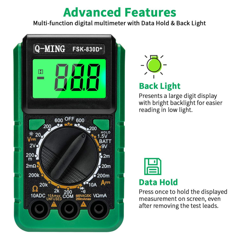 [Australia - AusPower] - Digital Multimeter, Multi-Function Mini Pocket Size Digital Multimeter with Data Hold & Back Light, Current Voltage Resistance Capacitance Frequency Tester 2.7 Inch Large LCD Display 