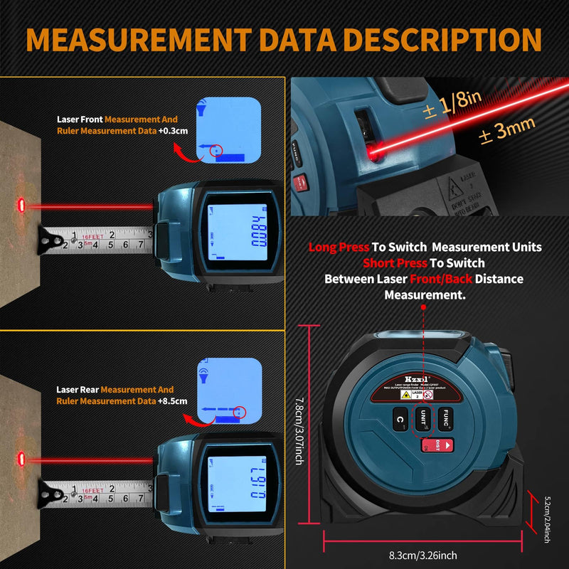 Laser Tape Measure 3 in 1 Laser Rangefinder Tape Measure with AutoLock | 131ft Laser Measuring Tape & 16ft Tape Measure for Pythagorean, Area, Volum, Multi-Unit Conversion (Ft/Ft+in/in), Yellow