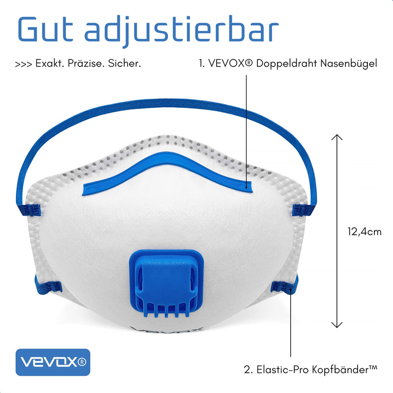 [Australia - AusPower] - VEVOX® FFP2 Mask with Valve - Set of 5, 10 or 20 - Dust Mask - Respirator Mask - Dust Mask - Fine Dust Mask - Respirator Protection e.g. Against Fine Dust, Abrasive Dust or Building Dust 5 stück (1er Pack) 