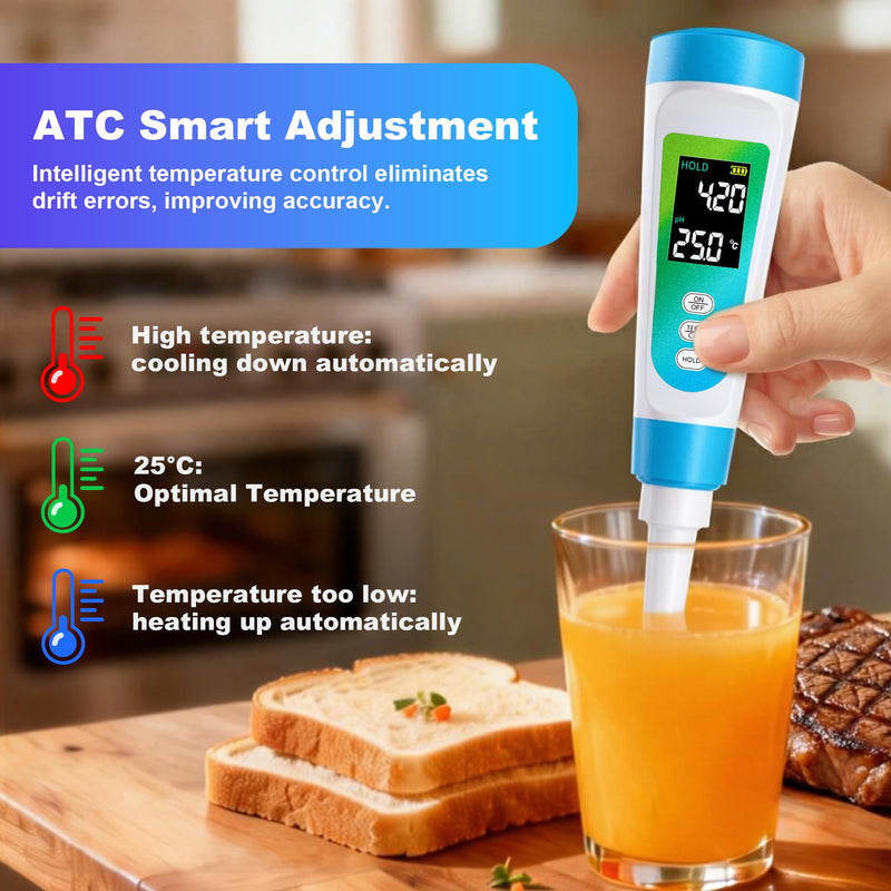 [Australia - AusPower] - Food pH Meter for Semi-Solid & Liquid Foods, Food-Contact-Safe Housing, ±0.01 Accuracy, ATC, Waterproof, Color LCD, 3 Calibration Solutions Included 