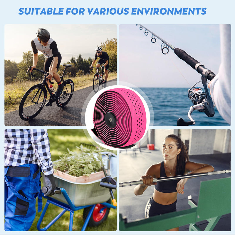 Road Bike Handlebar Tapes, Pink Bicycle Bar Tape with High Stain Resistance Silicone Surface, Shock Absorbing EVA Bike Grip Tapes for Handlebar (Set of 2, Hot Pink)