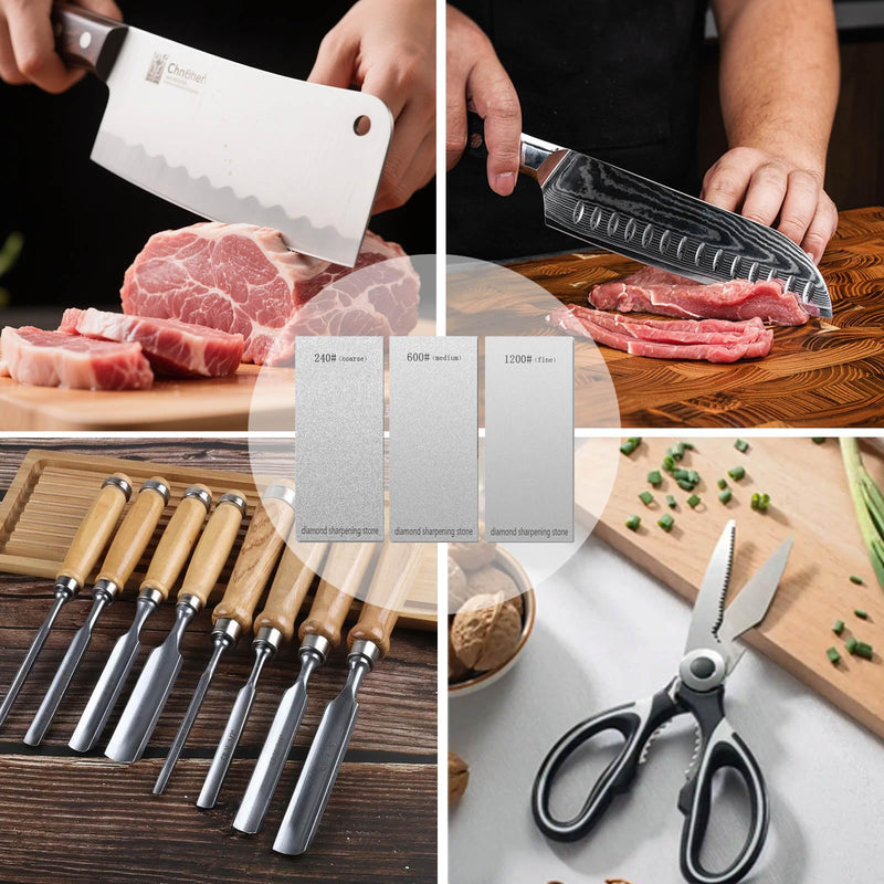 [Australia - AusPower] - 3 PCS Diamond Sharpening Stone Diamond Knife Sharpener Plate Honing Whetstone for Knives Chisel (240#+600#+1200#) SET-B 