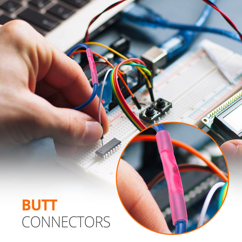 [Australia - AusPower] - Wirefy 200 PCS Heat Shrink Butt Connectors Red 22-16 AWG - Marine Grade Butt Connectors - Wire Butt Splice Connectors - Electrical Waterproof Heat Shrink Butts 