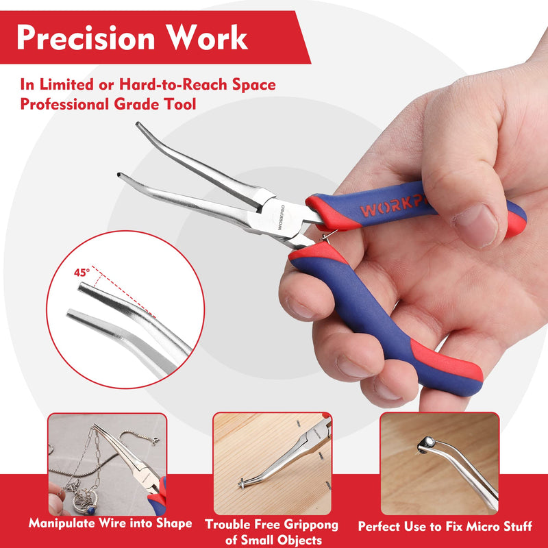 WORKPRO 2-Piece 6" Mini Needle Nose Pliers Set, Long Nose Pliers, Bent Nose Pliers with Comfort Grip Handles, For Wire Wrapping, Handmade Craft