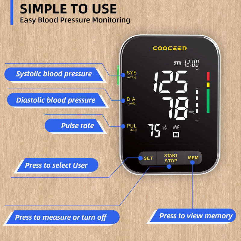 [Australia - AusPower] - Automatic Blood Pressure Monitor: X8 Digital Blood Pressure Machine Upper arm for Home use with Adjustable BP Cuff(8.7-16.5") - Large Backlit Display (Black) 
