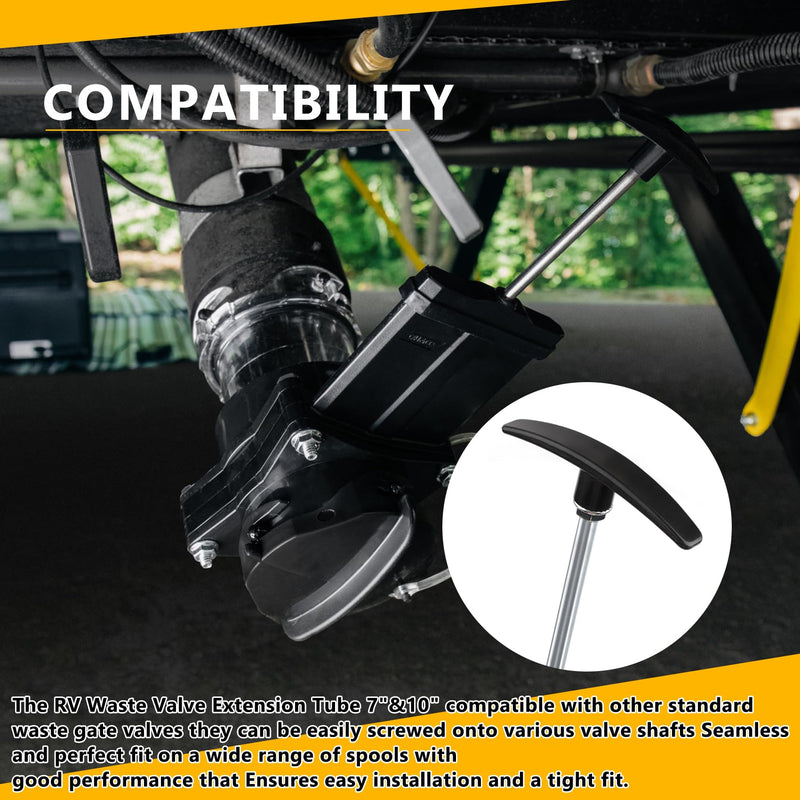 RV Sewer Waste Valve Extension Rod 7"&10",rv Black Tank Pull Valve Handle Replacement,Tank Valve Handle RV Dump Valve Handle Replacement Set Compatible with Other Standard Waste Gate Valves
