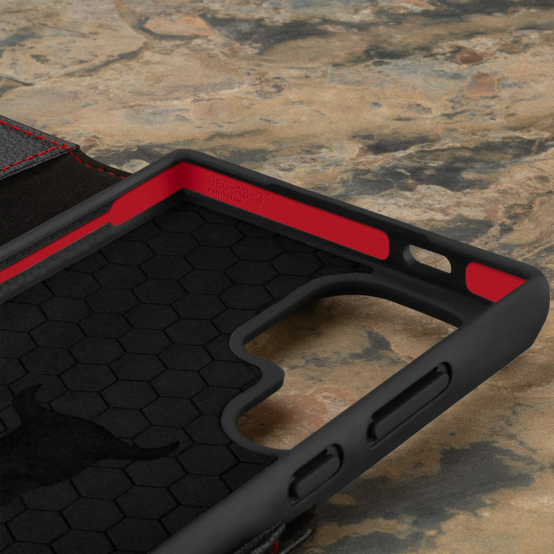 [Australia - AusPower] - TORRO Case Compatible with Samsung Galaxy S24 Ultra 5G – Premium Leather Wallet Case with Kickstand and Card Slots (Black with Red Detail) Black with Red Detail 