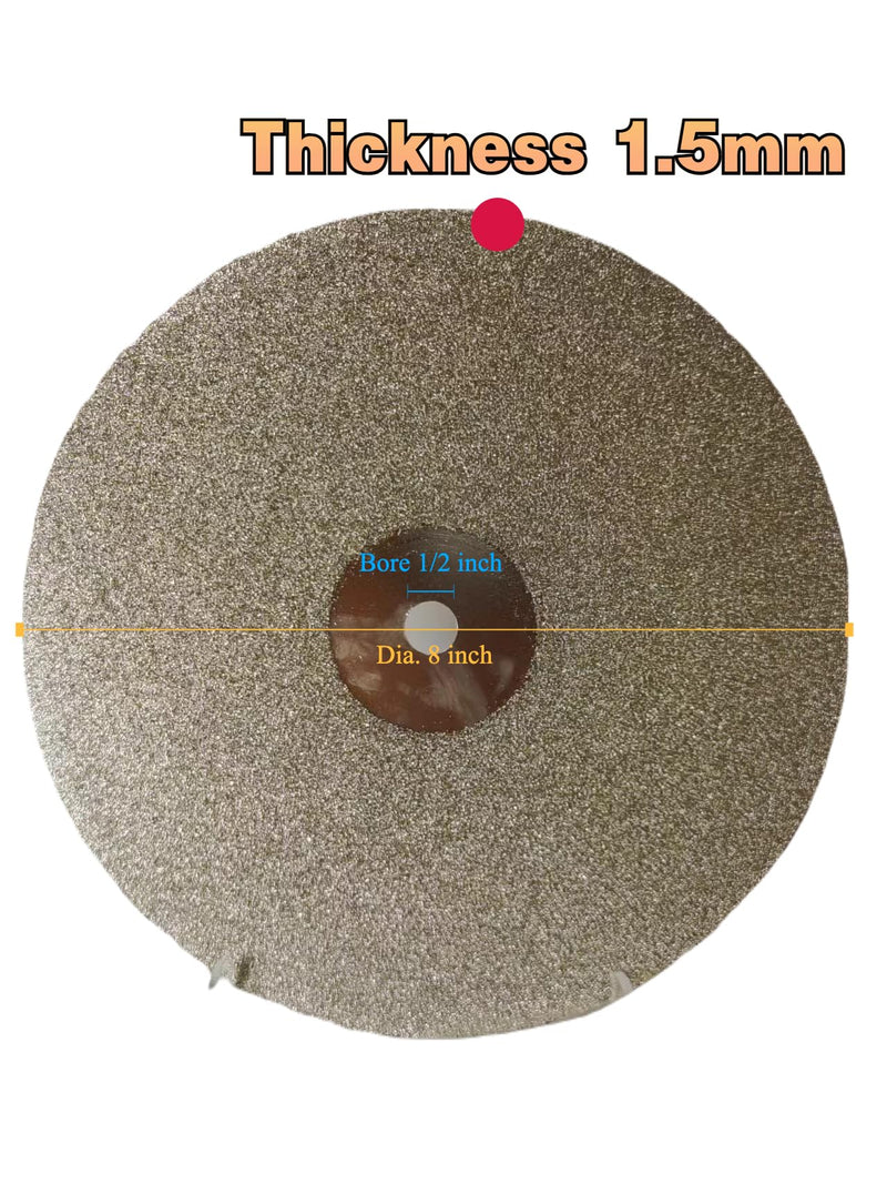 [Australia - AusPower] - Diamond Flat Lap Disc, 8 Inch, 180 Grit, 1/2 Inch Arbor, for Gemstone Glass Ceramics Grinding Polishing (180 Grit) 