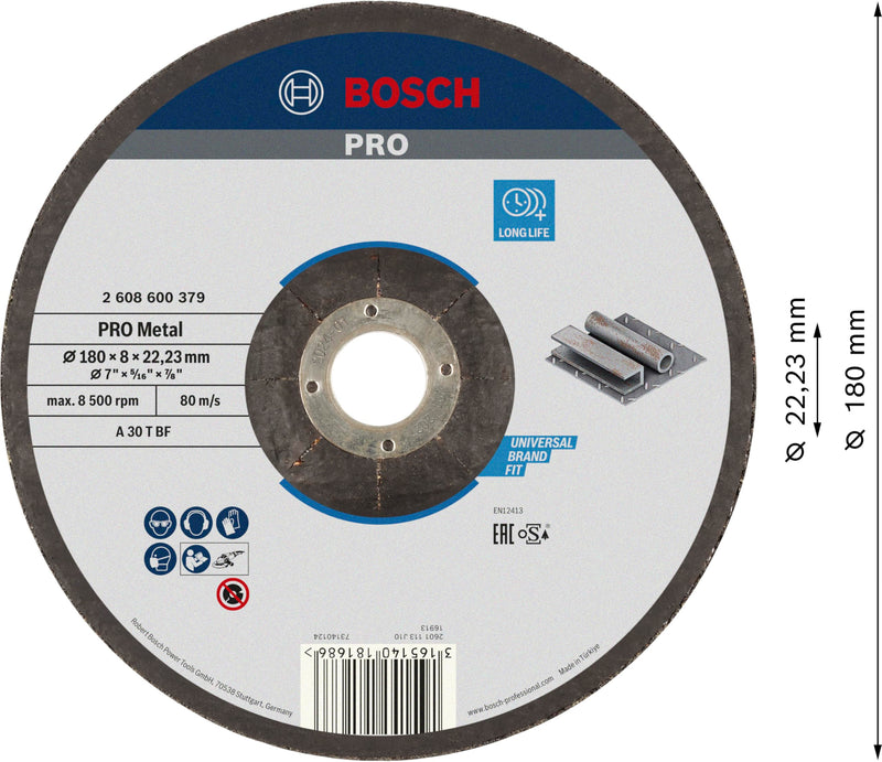 [Australia - AusPower] - Bosch 2608600379 Grinding Disc for Steel, Black, 180 x 8 mm Diameter: 180 mm 
